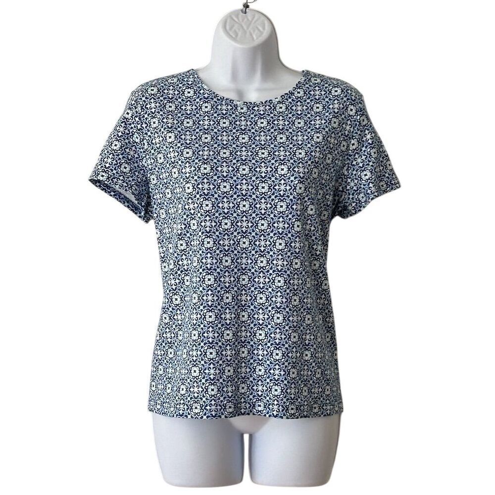 Croft & Barrow Women's Floral Print Tee Blue Short Sleeve Size L - Picture 7 of 8